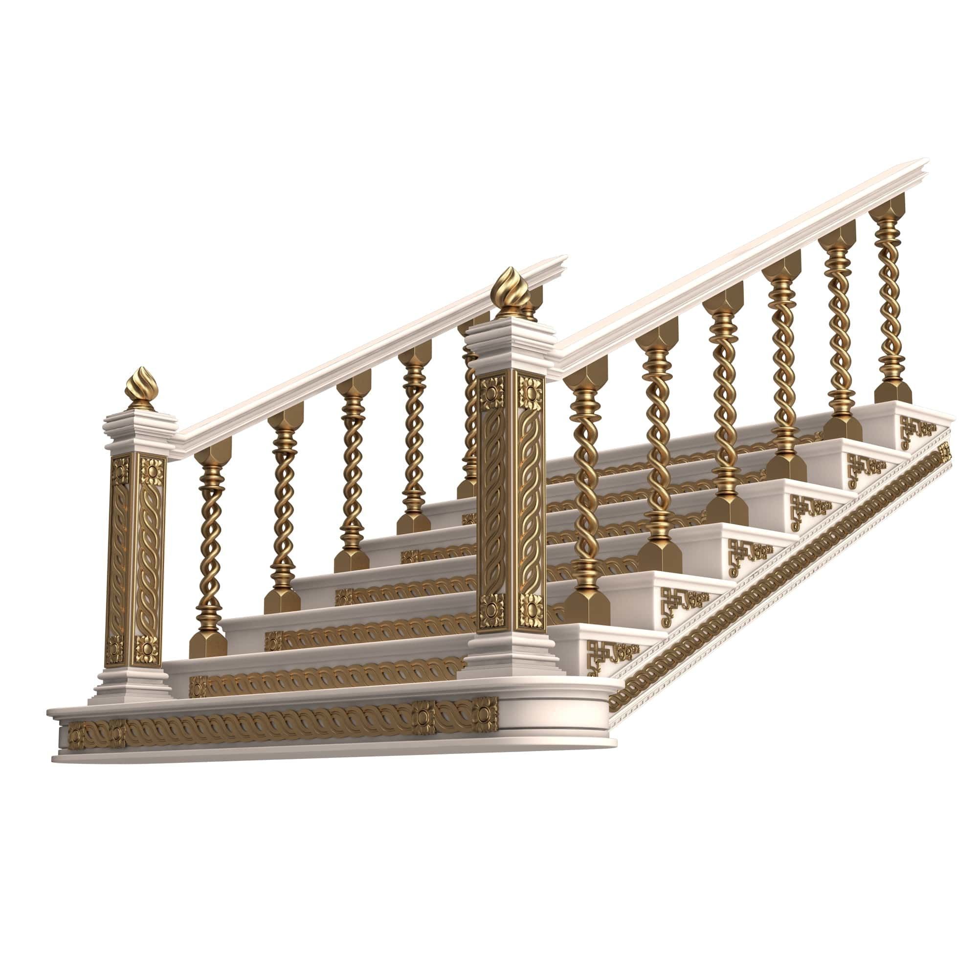 Carved Stairs Collection White Low-poly 3D model_31