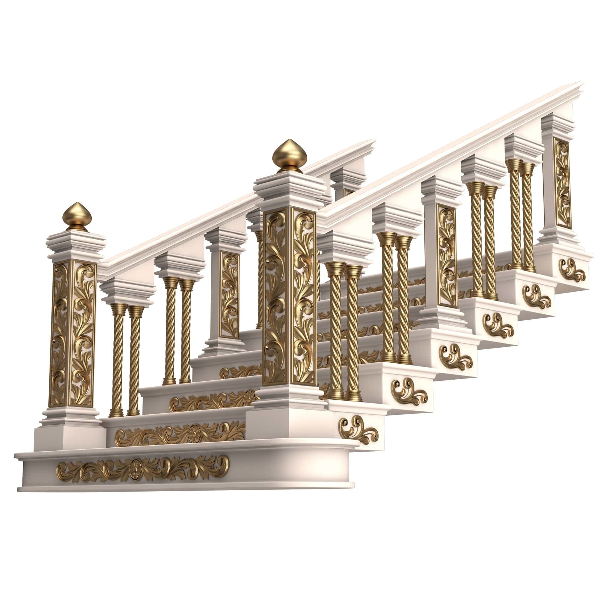 Carved Stairs Collection White Low-poly 3D model_20