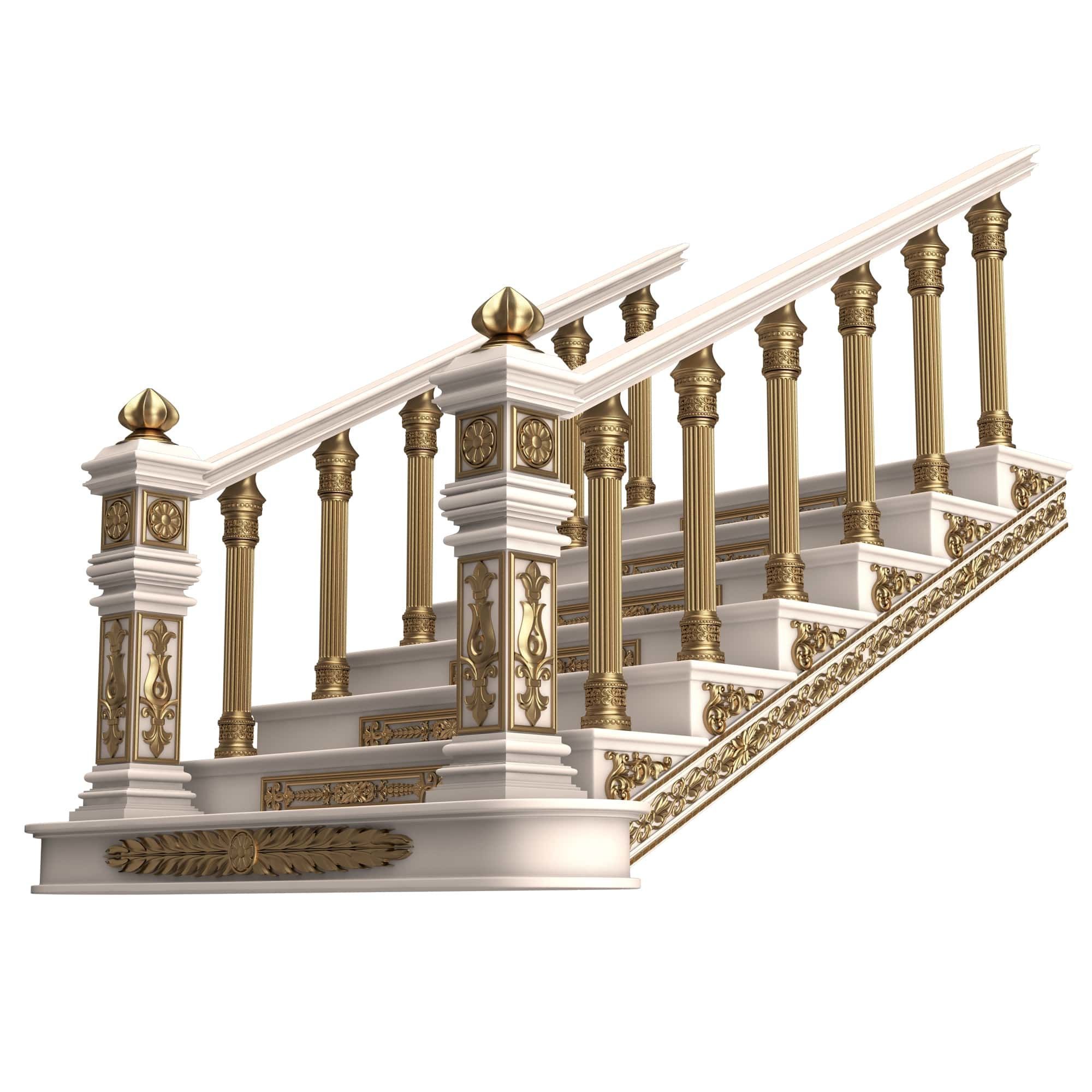 Carved Stairs Collection White Low-poly 3D model_26