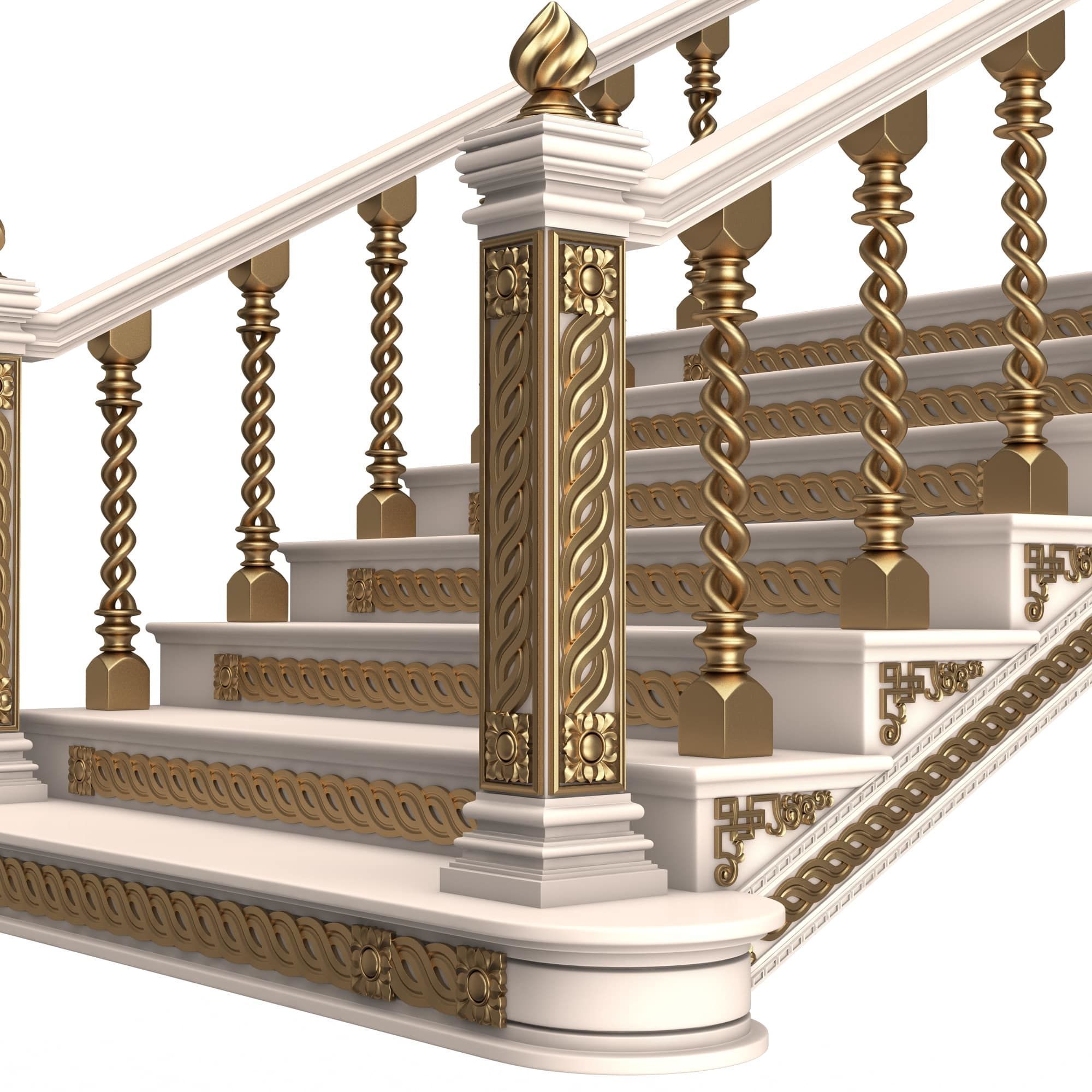 Carved Stairs Collection White Low-poly 3D model_32
