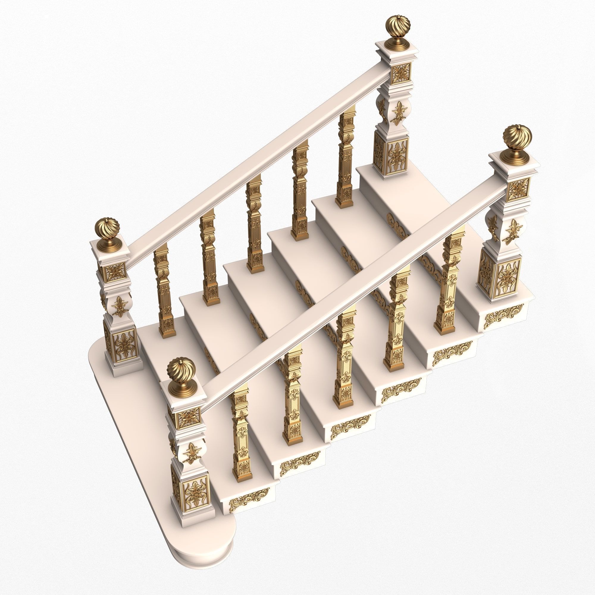 Carved Stairs Collection White Low-poly 3D model_4