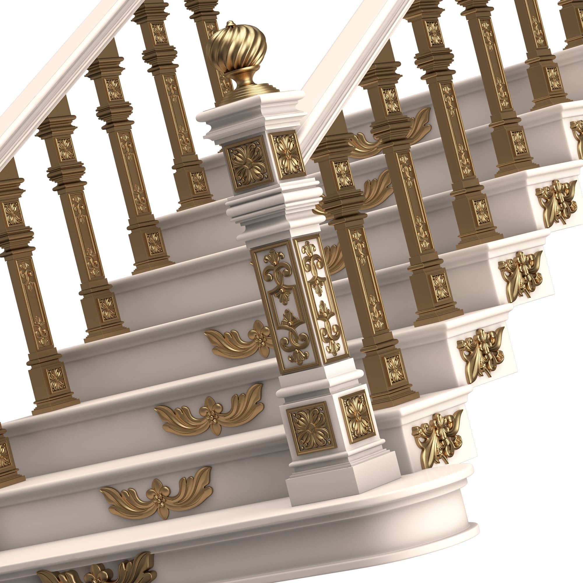 Carved Stairs Collection White Low-poly 3D model_11