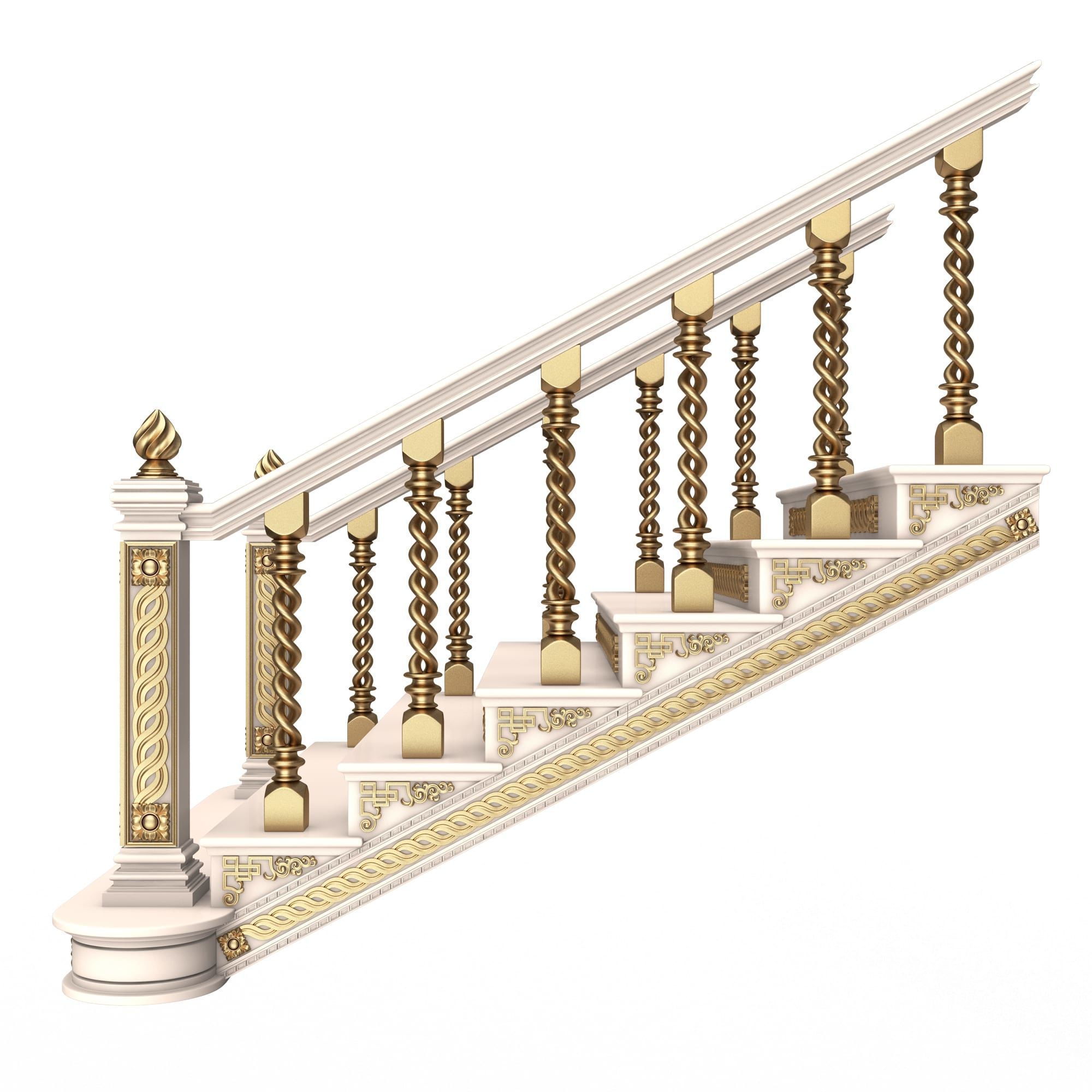 Carved Stairs Collection White Low-poly 3D model_34