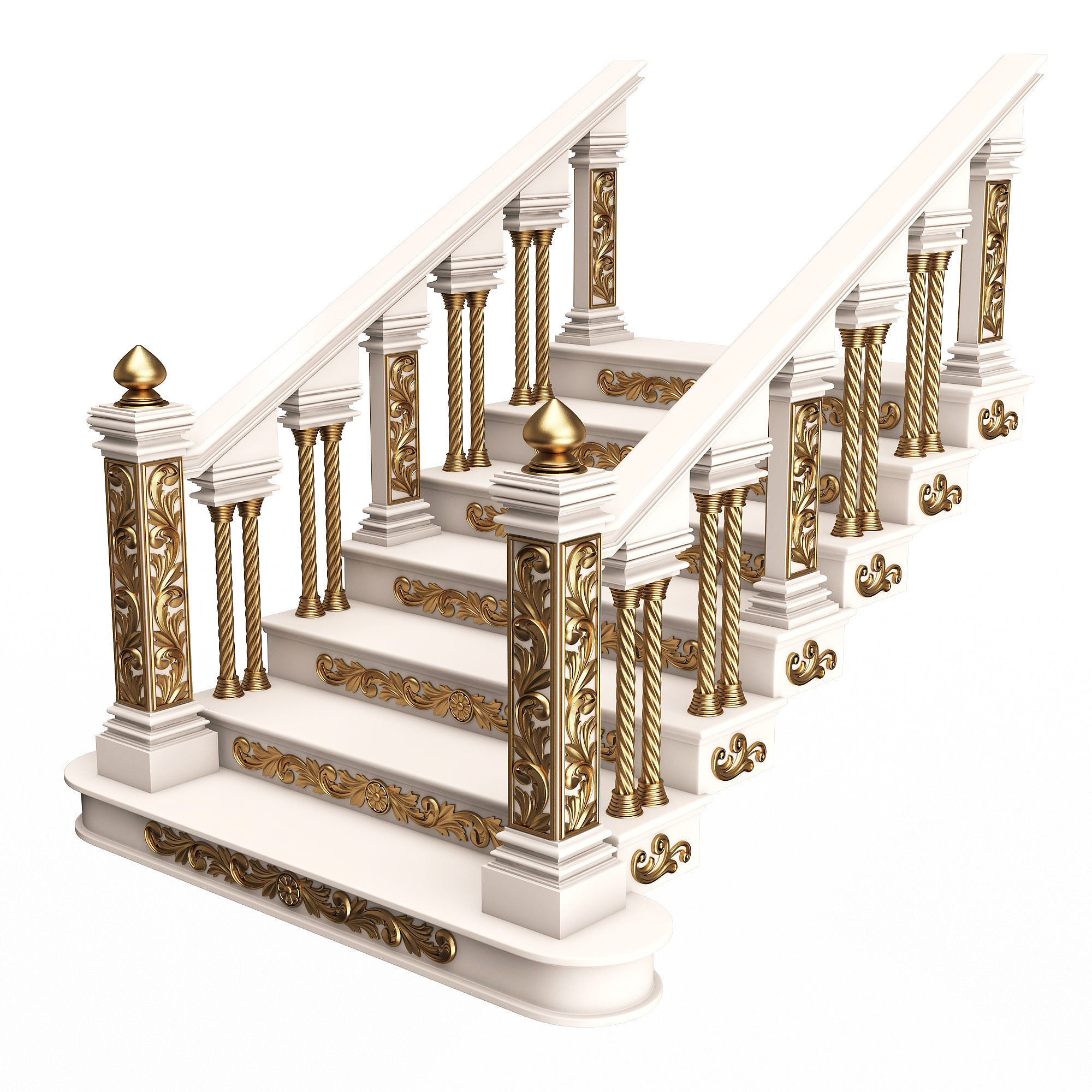 Carved Stairs Collection White Low-poly 3D model_19