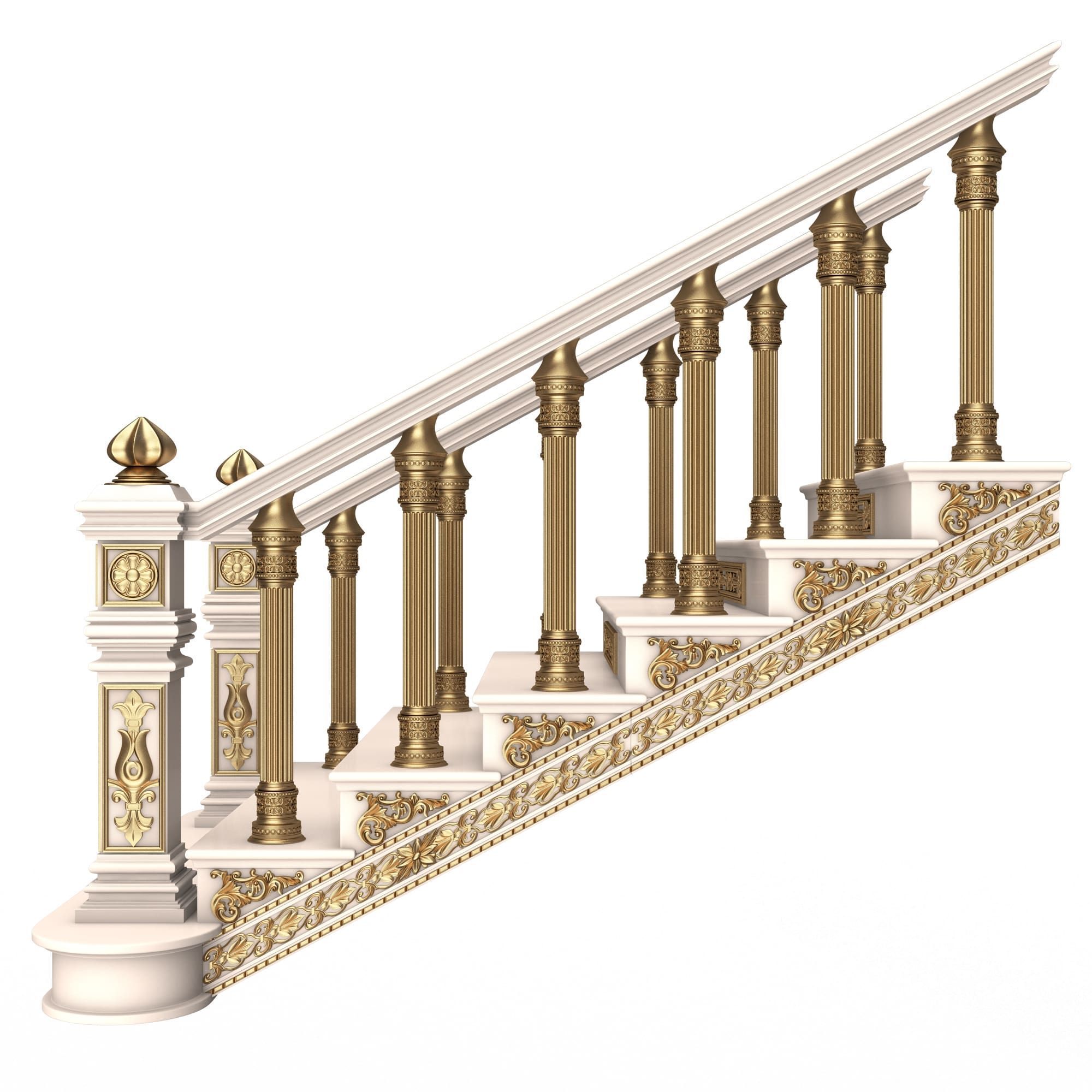 Carved Stairs Collection White Low-poly 3D model_30