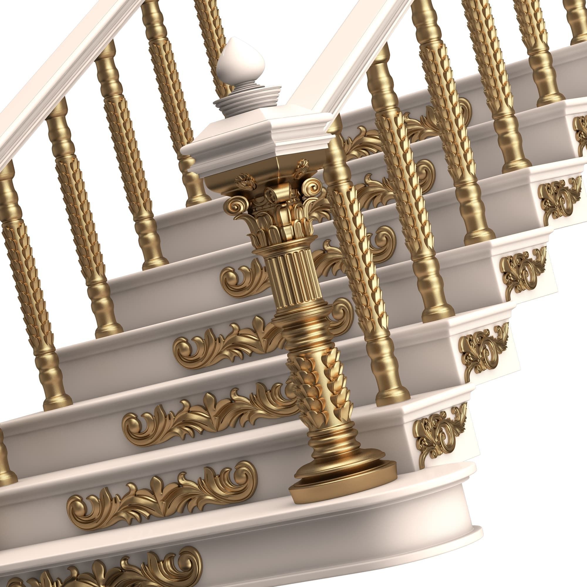 Carved Stairs Collection White Low-poly 3D model_17