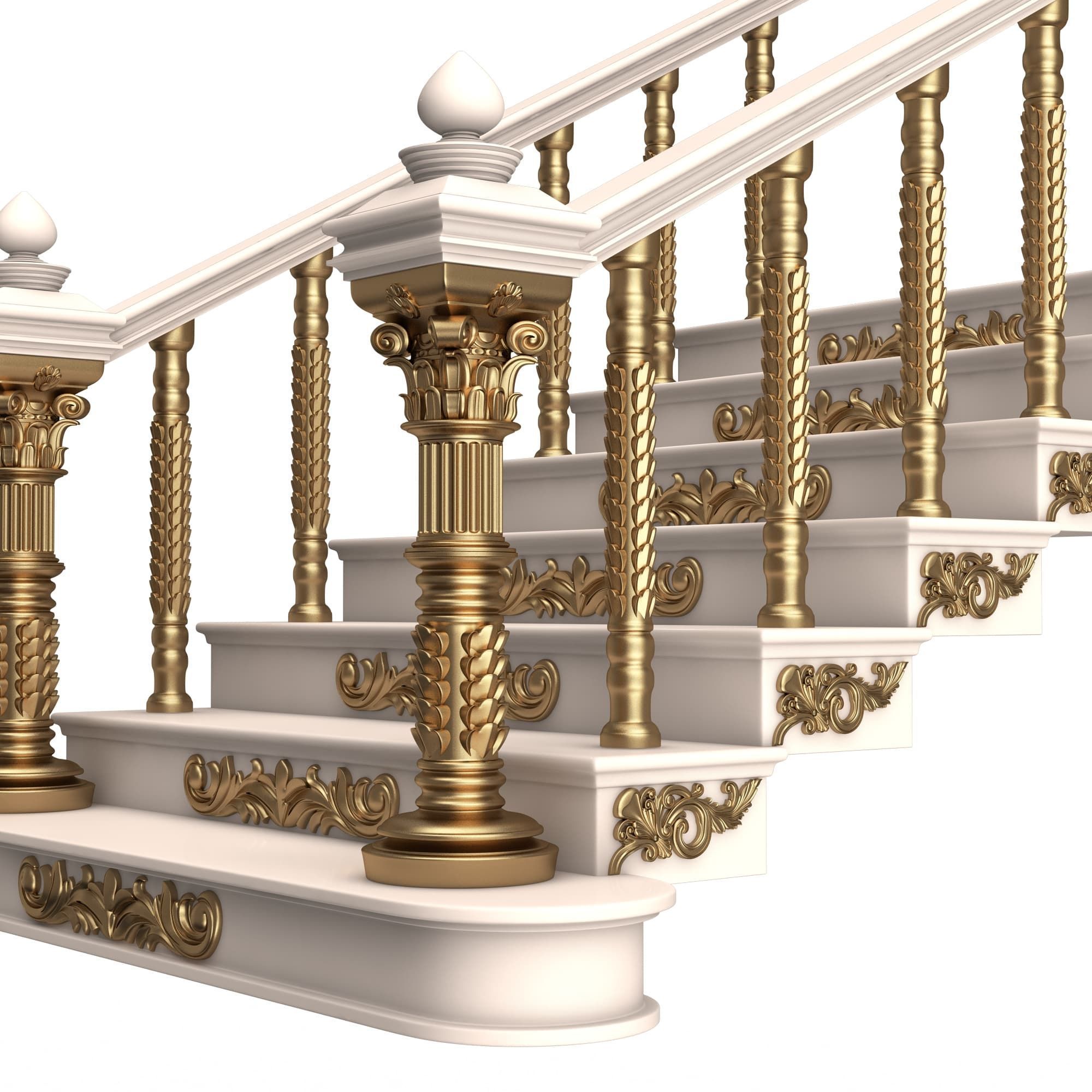 Carved Stairs Collection White Low-poly 3D model_15