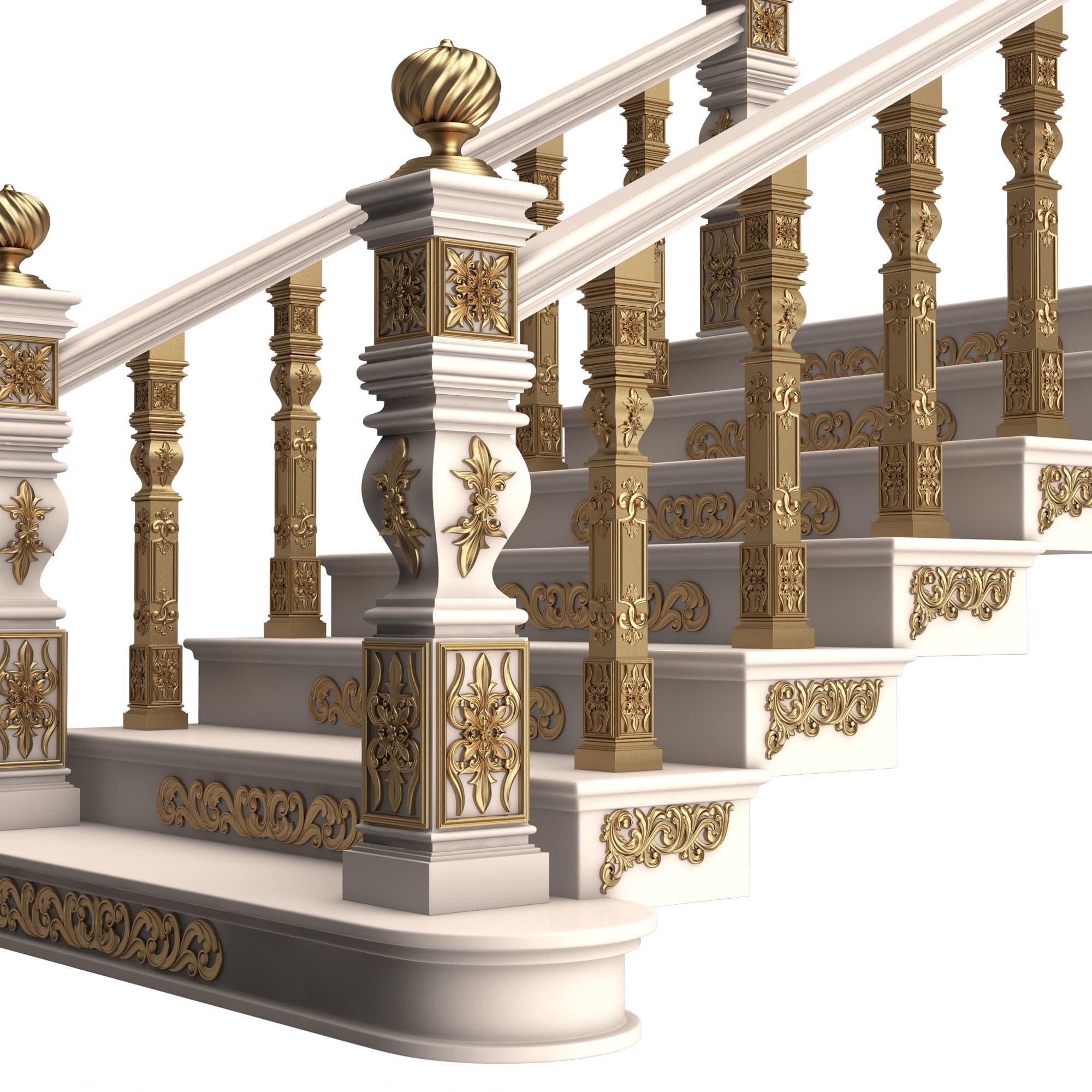Carved Stairs Collection White Low-poly 3D model_3
