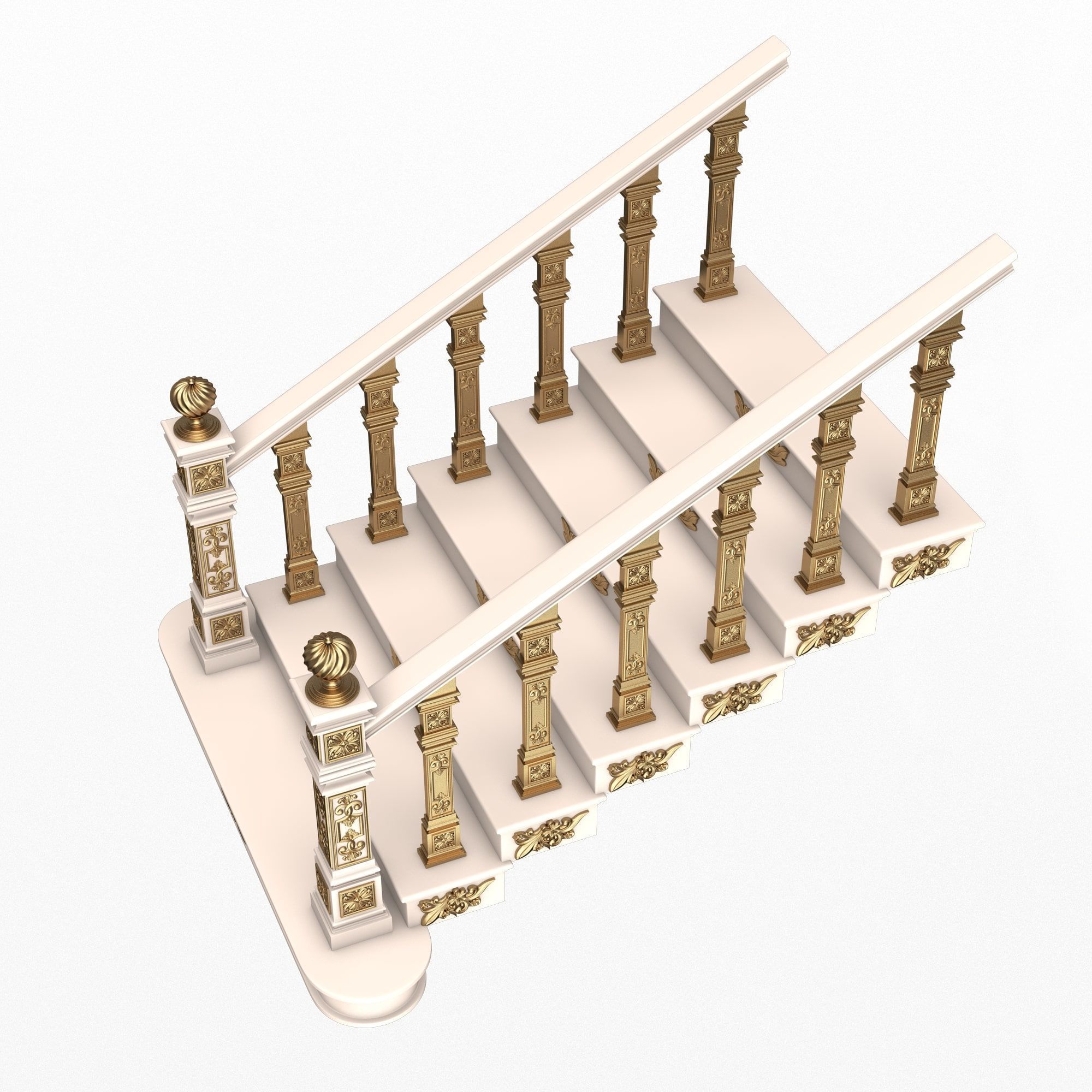 Carved Stairs Collection White Low-poly 3D model_10