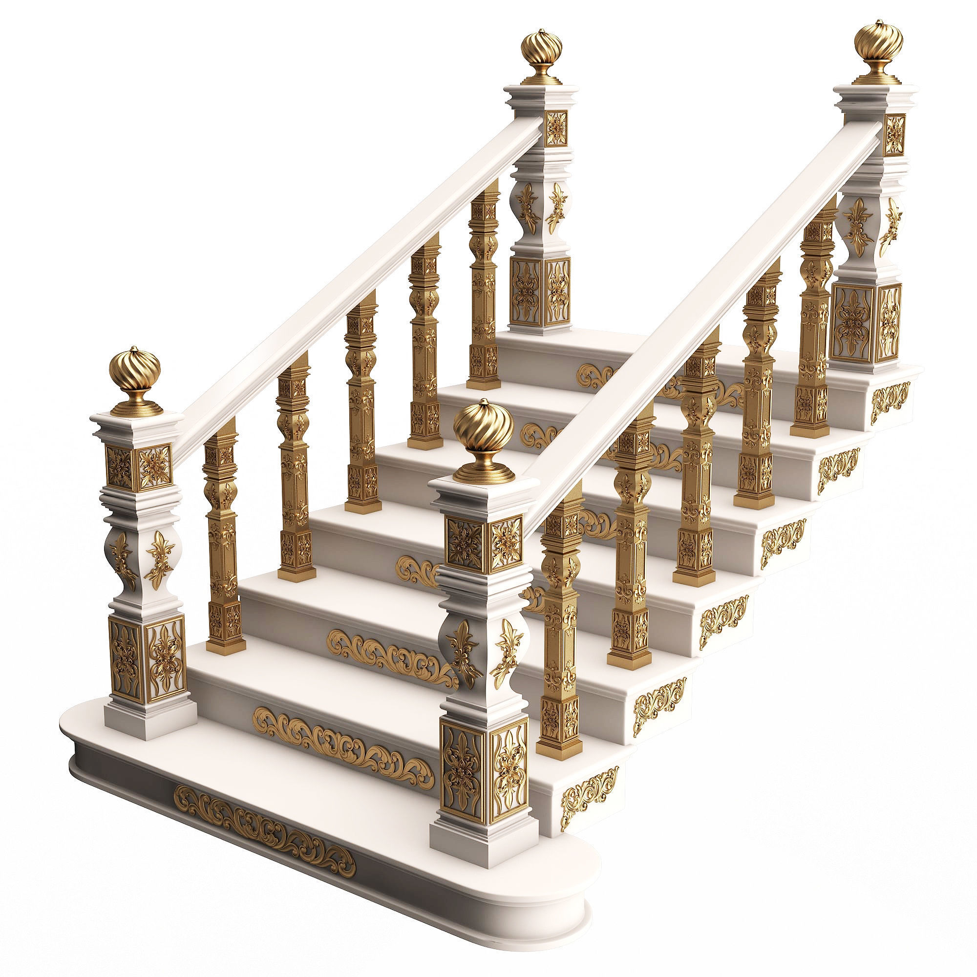 Carved Stairs Collection White Low-poly 3D model_1