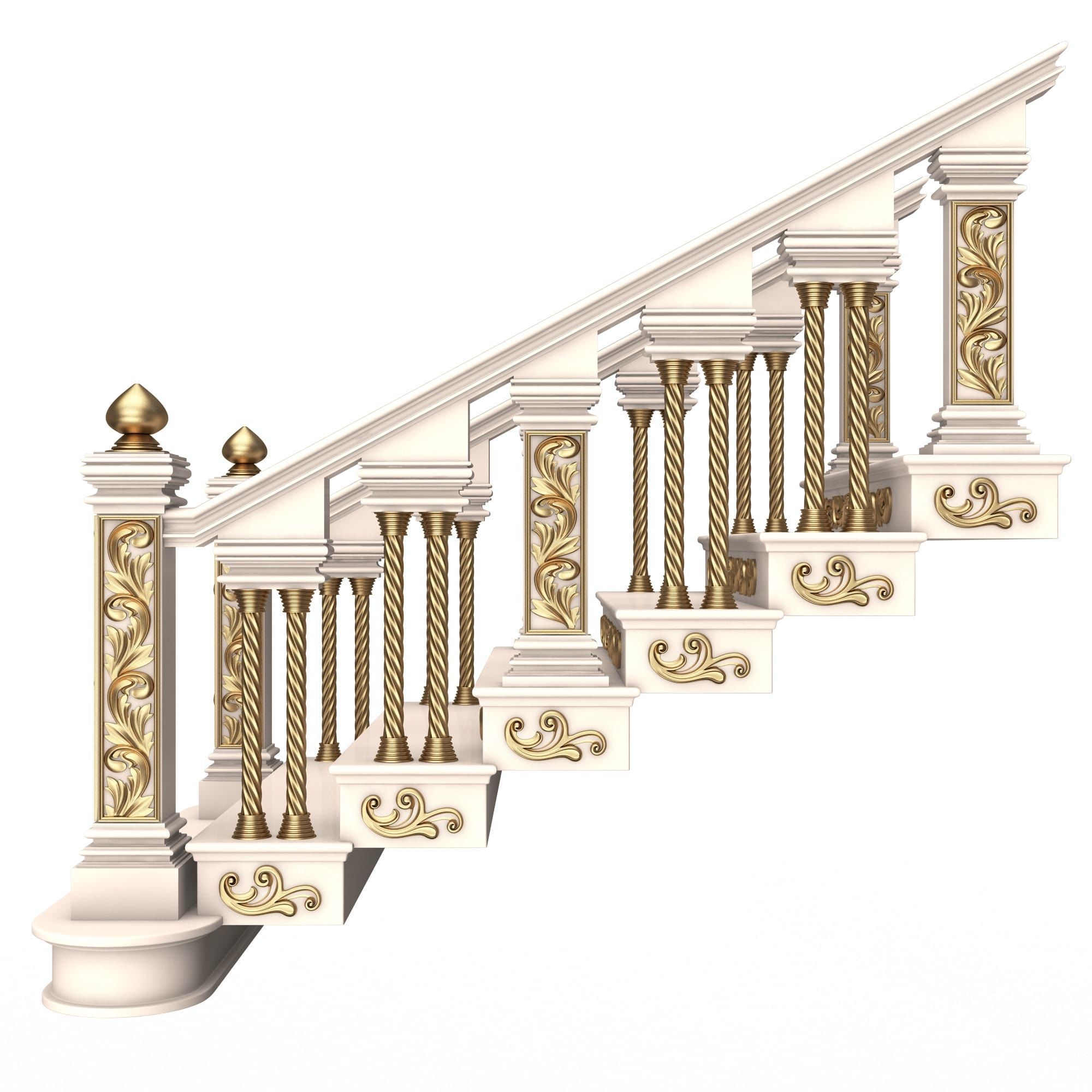 Carved Stairs Collection White Low-poly 3D model_23