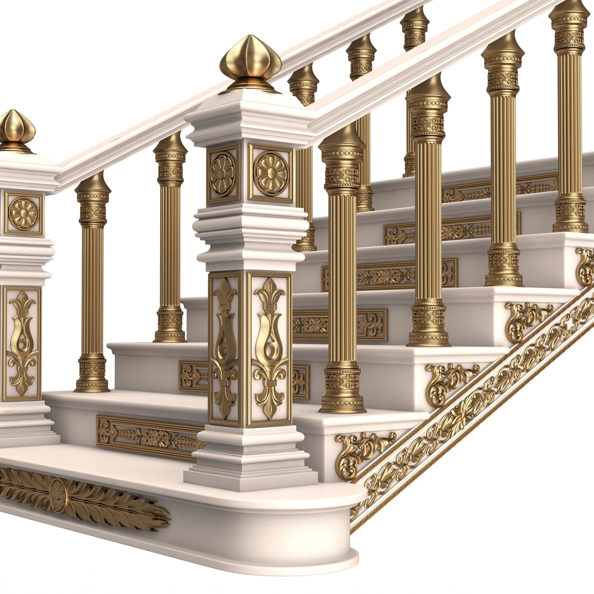 Carved Stairs Collection White Low-poly 3D model_27