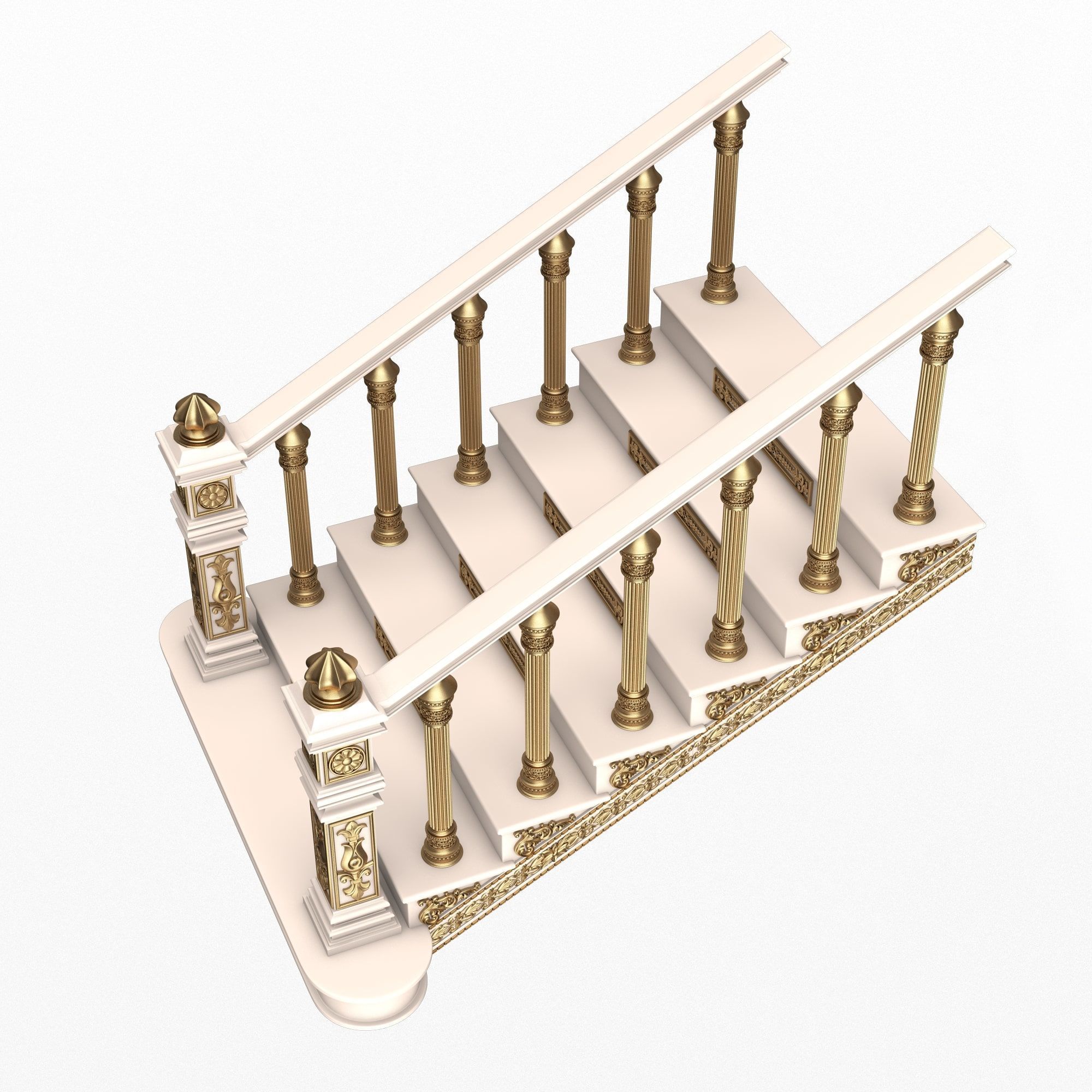 Carved Stairs Collection White Low-poly 3D model_28