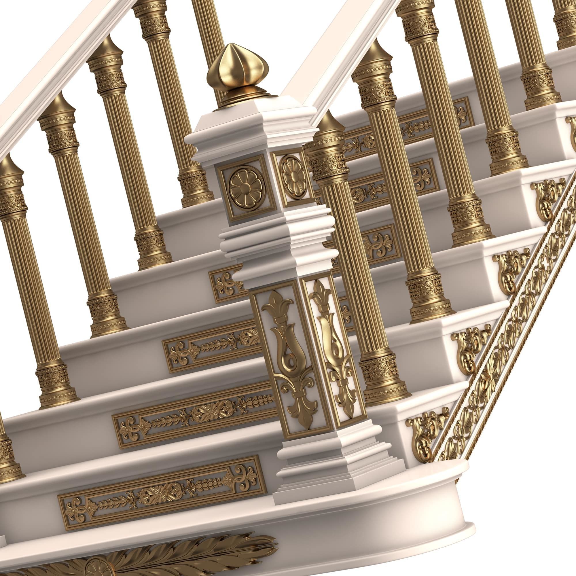 Carved Stairs Collection White Low-poly 3D model_29