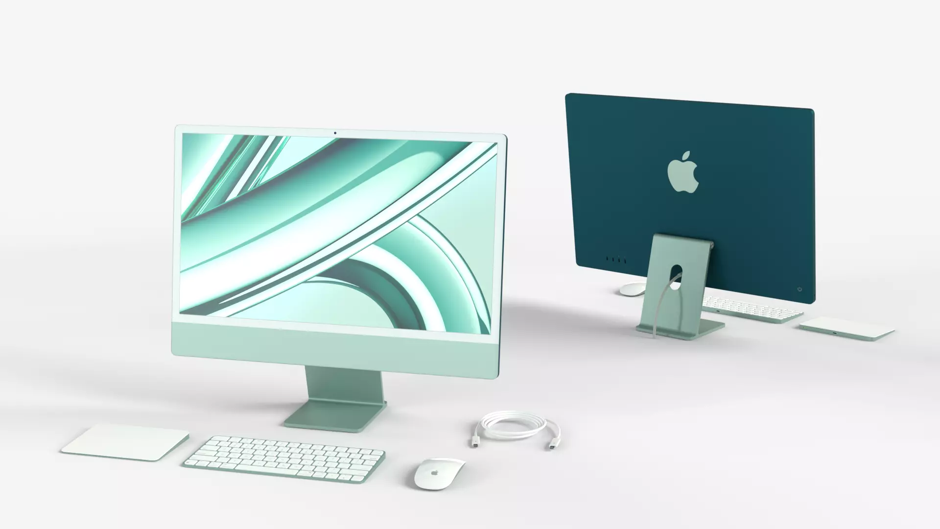 Apple IMac Green with Keyboard Mouse and Trackpad 3D model_0