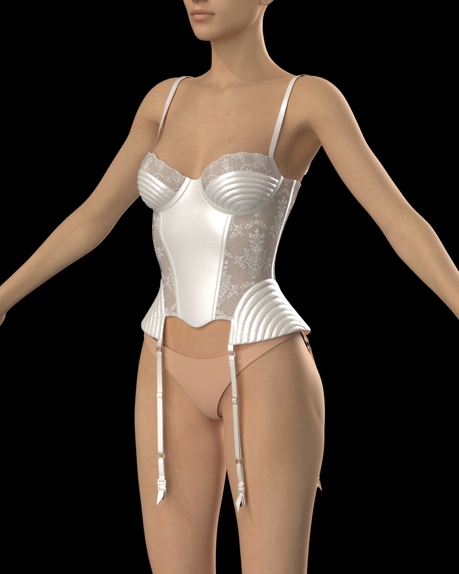 Women Silk Lingerie Corset 3D model_6