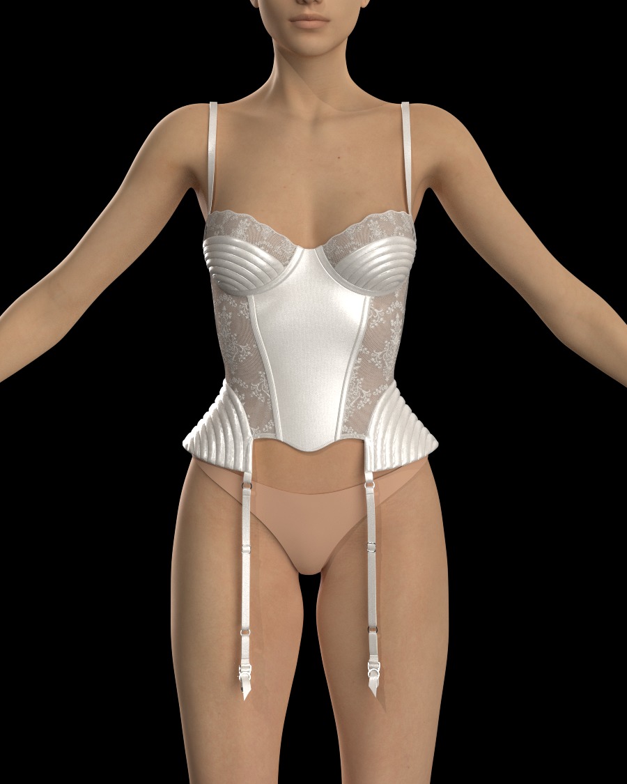 Women Silk Lingerie Corset 3D model_5