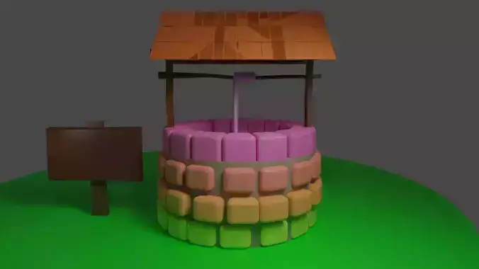 Cartoon-Style Colorful Well 3D Model