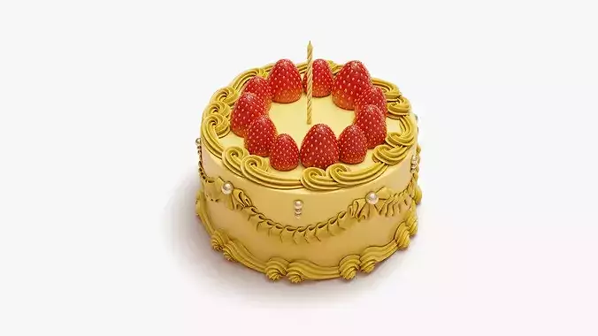 Vintage Strawberry Cake 3D model 5