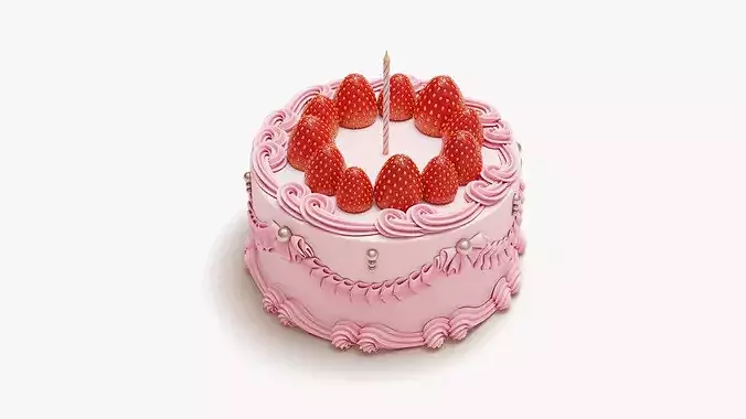 Vintage Strawberry Cake 3D model 2