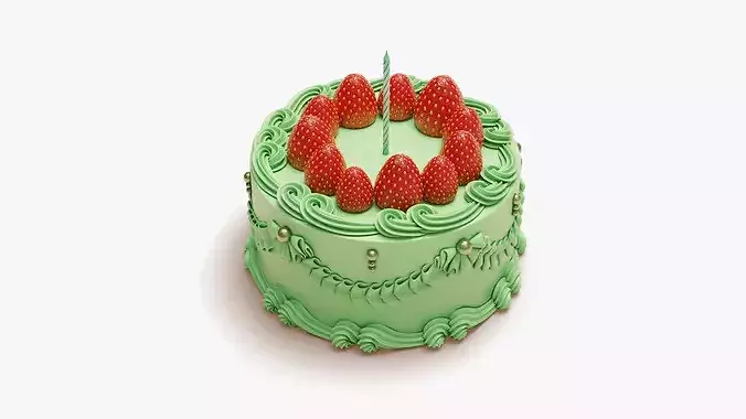 Vintage Strawberry Cake 3D model 6