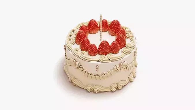 Vintage Strawberry Cake 3D model 3