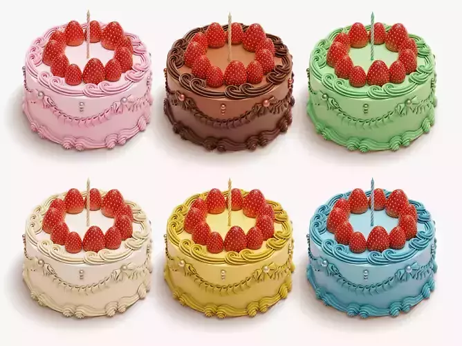 Vintage Strawberry Cake 3D model