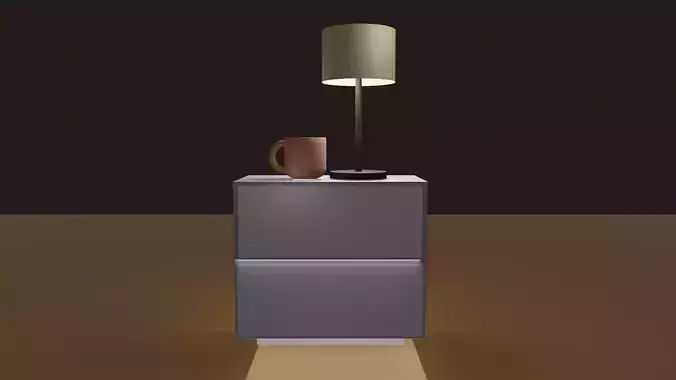 Nightstand with Drawer Lamp and Tea Cup
