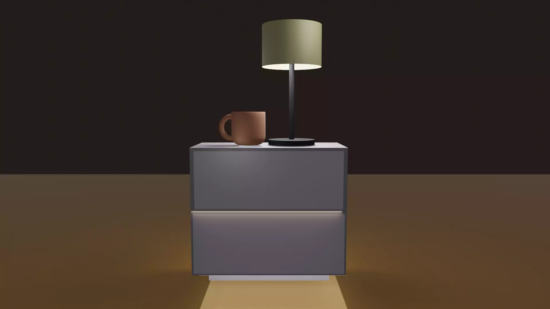 Nightstand with Drawer Lamp and Tea Cup Low-poly 3D model_0