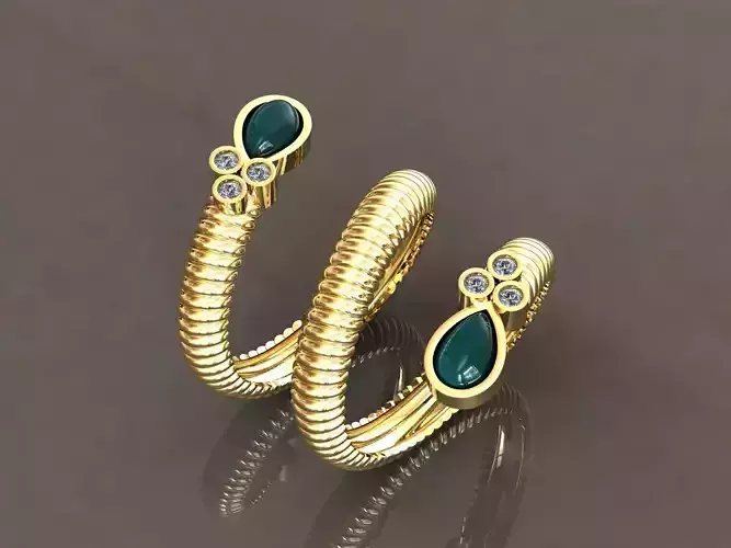 Three-row woven Ring with Pear cabochon Stone and Round Stones 3D print model