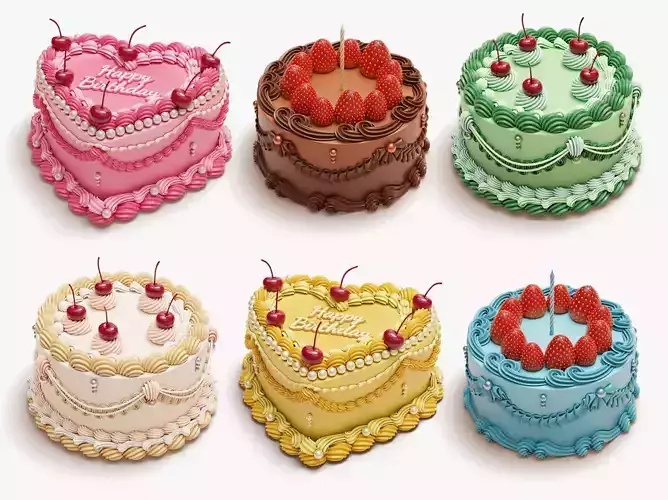 Set of Vintage Colorful Cakes 3D Model Collection