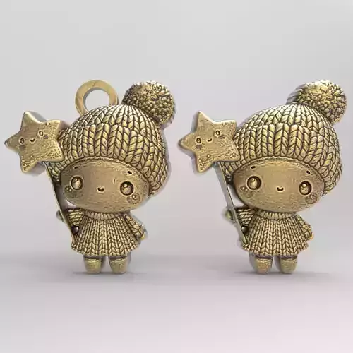 christmas little girl with star decor  3D print model