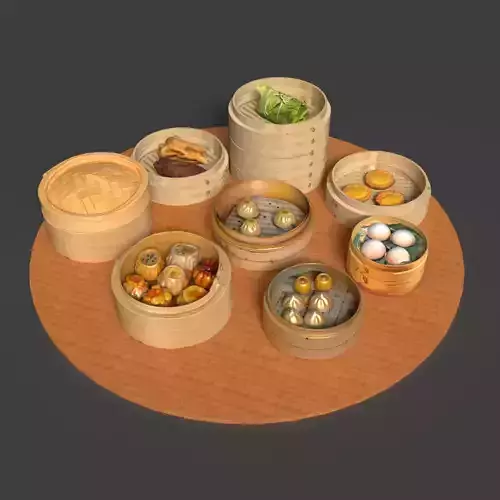  Chinese  dim sum with bamboo steamer 