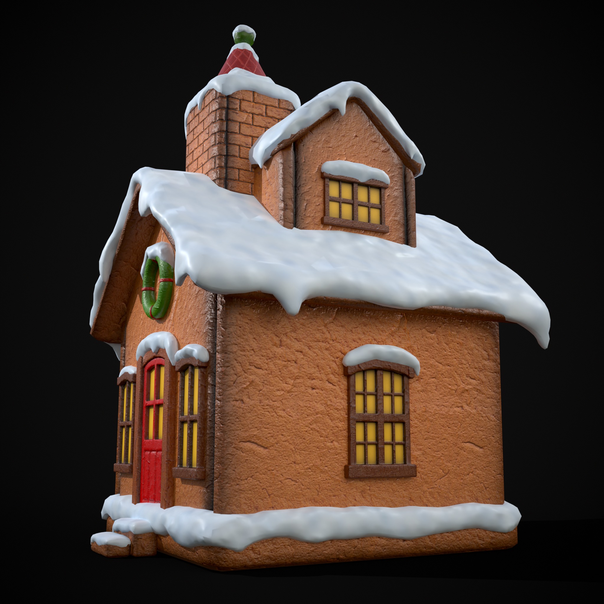 Snowy Gingerbread House Low-poly 3D model_11