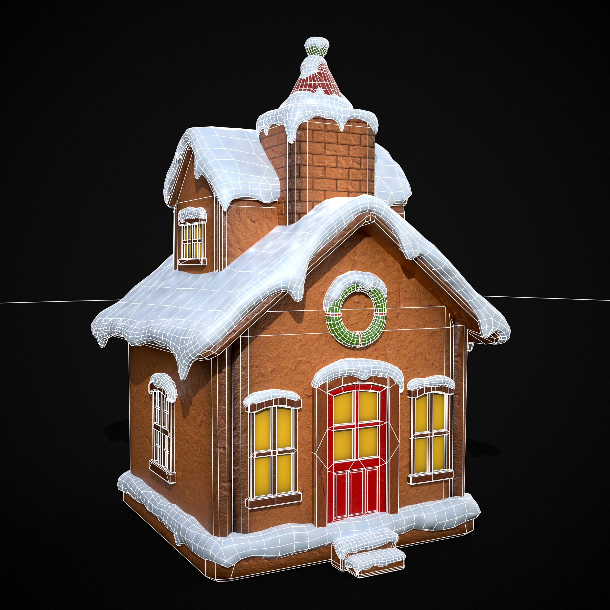 Snowy Gingerbread House Low-poly 3D model_2