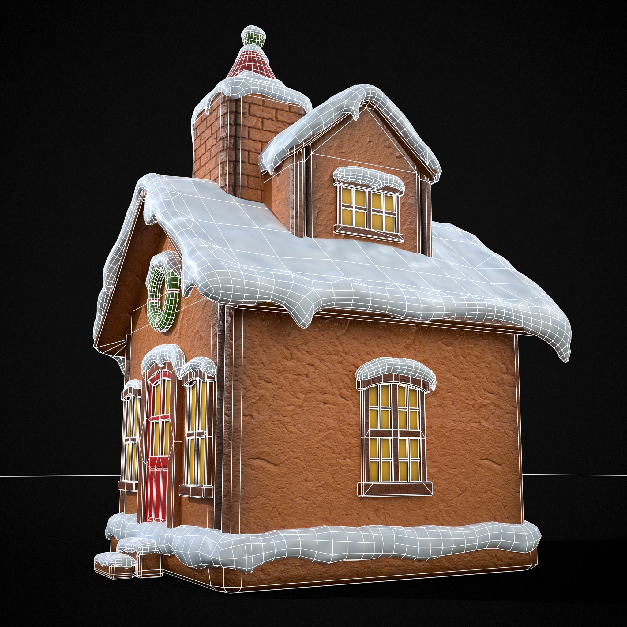 Snowy Gingerbread House Low-poly 3D model_12