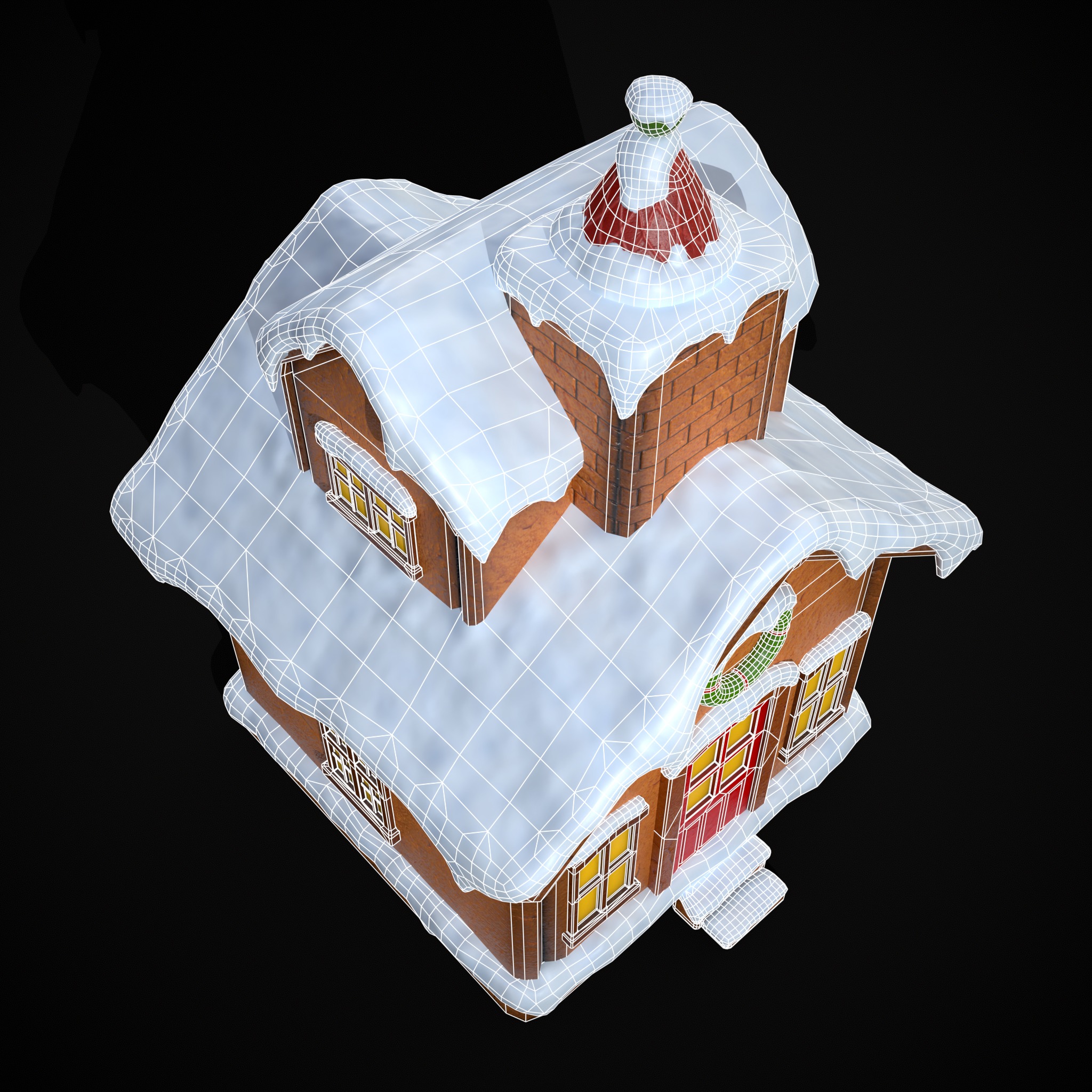 Snowy Gingerbread House Low-poly 3D model_10