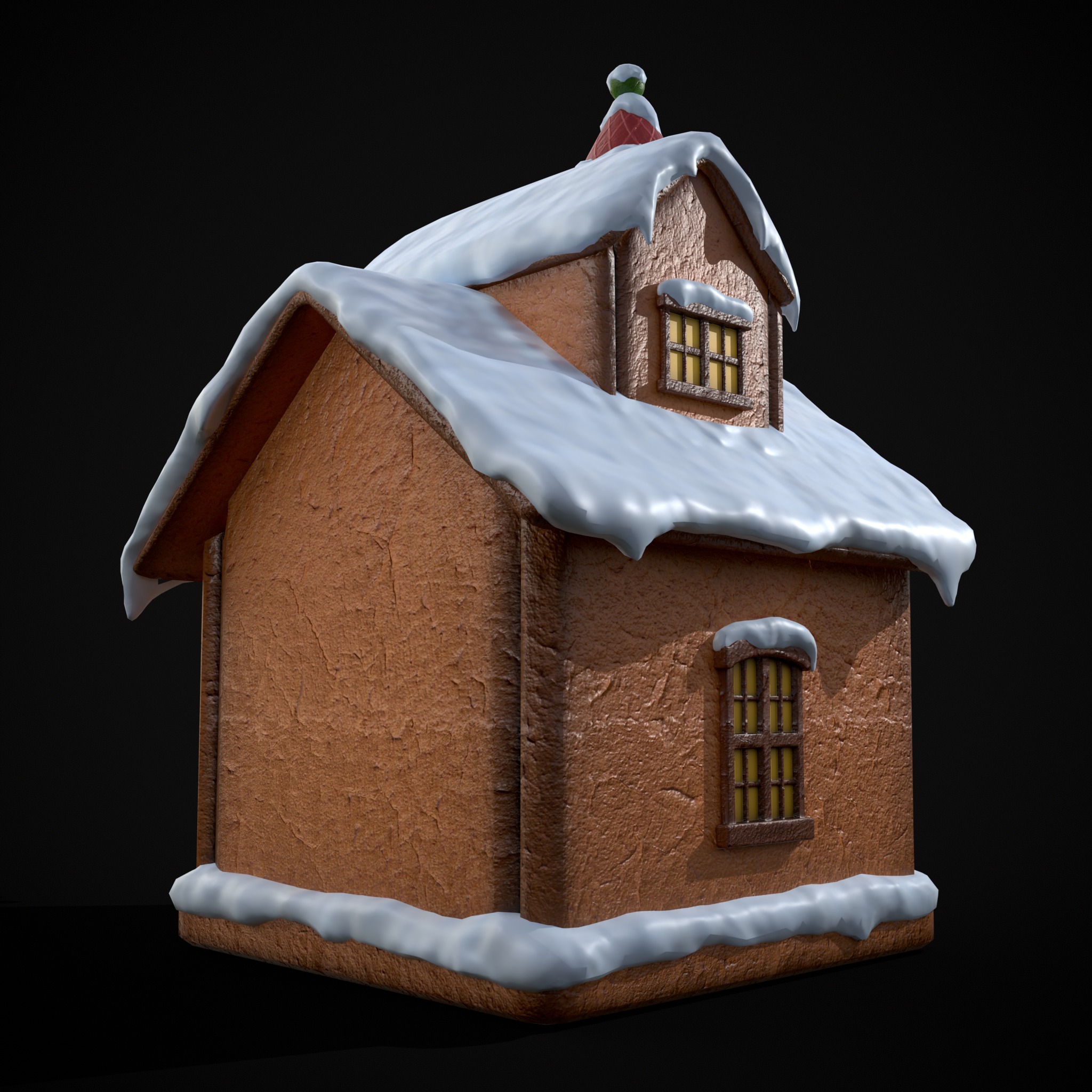Snowy Gingerbread House Low-poly 3D model_7