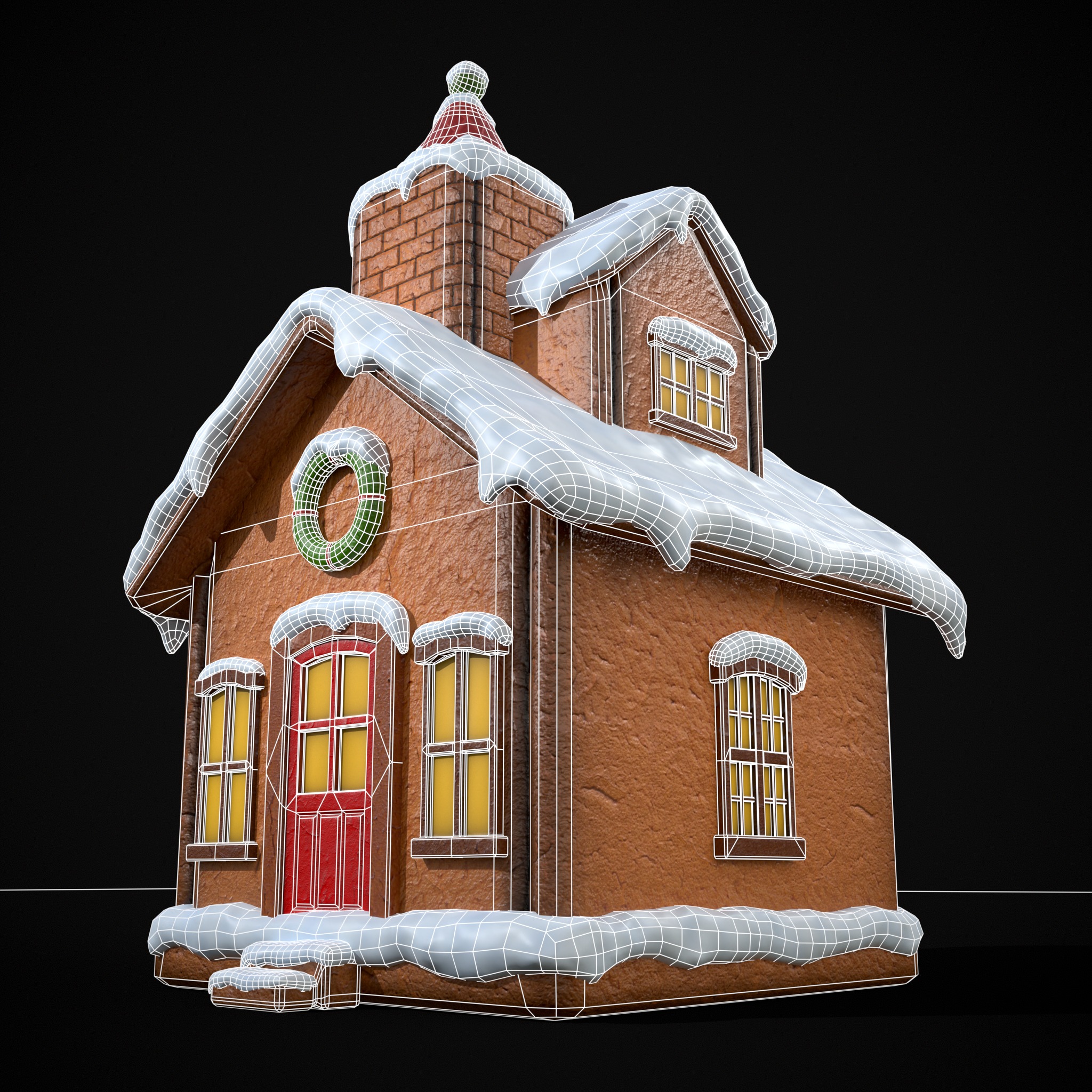 Snowy Gingerbread House Low-poly 3D model_4