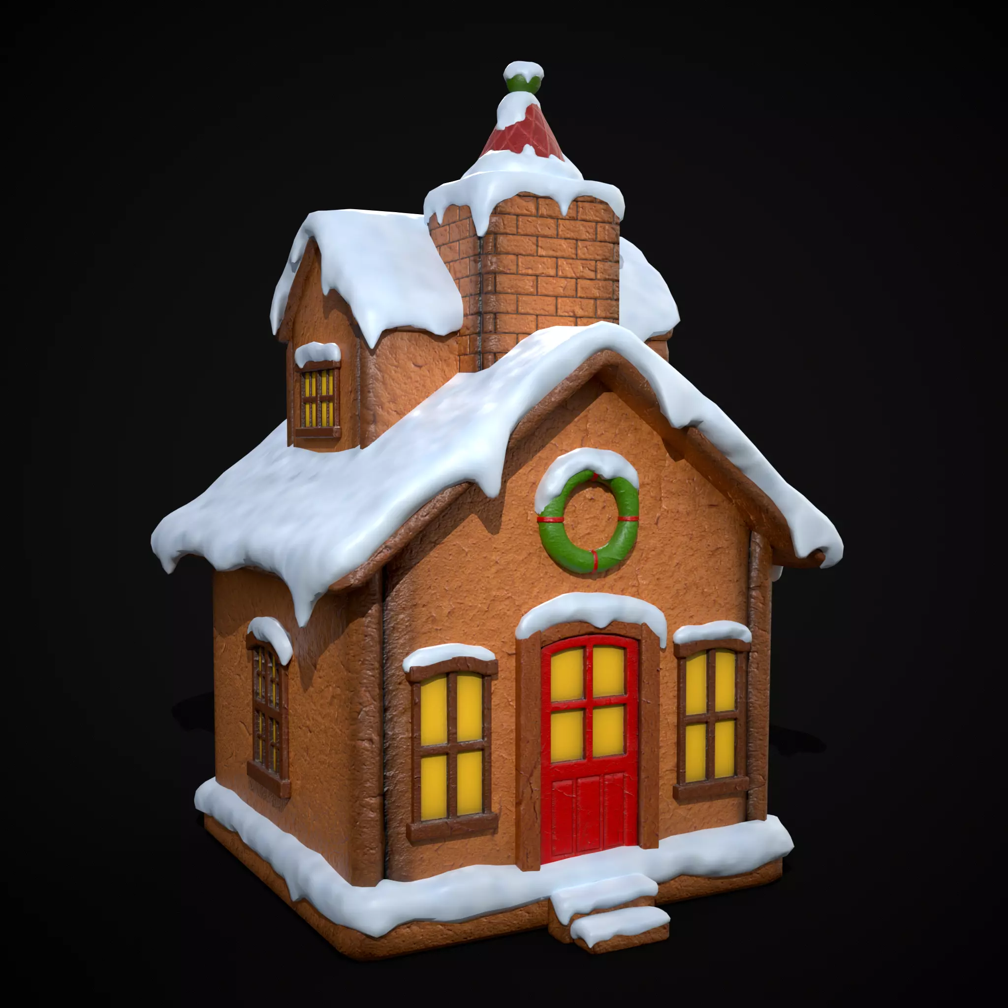 Snowy Gingerbread House Low-poly 3D model_0