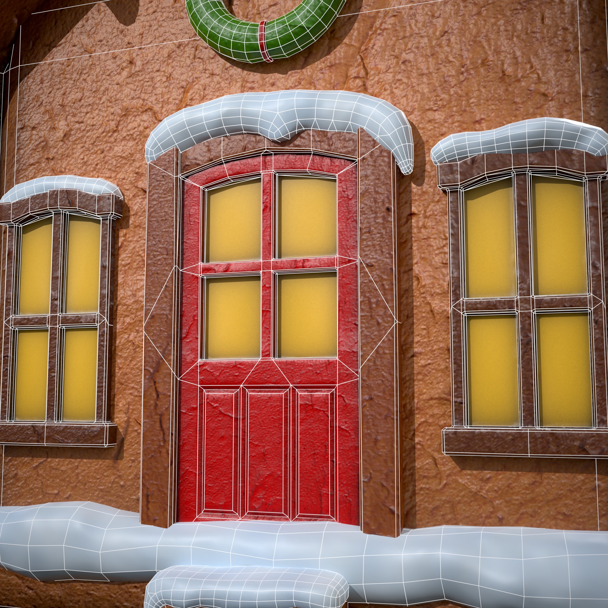 Snowy Gingerbread House Low-poly 3D model_16