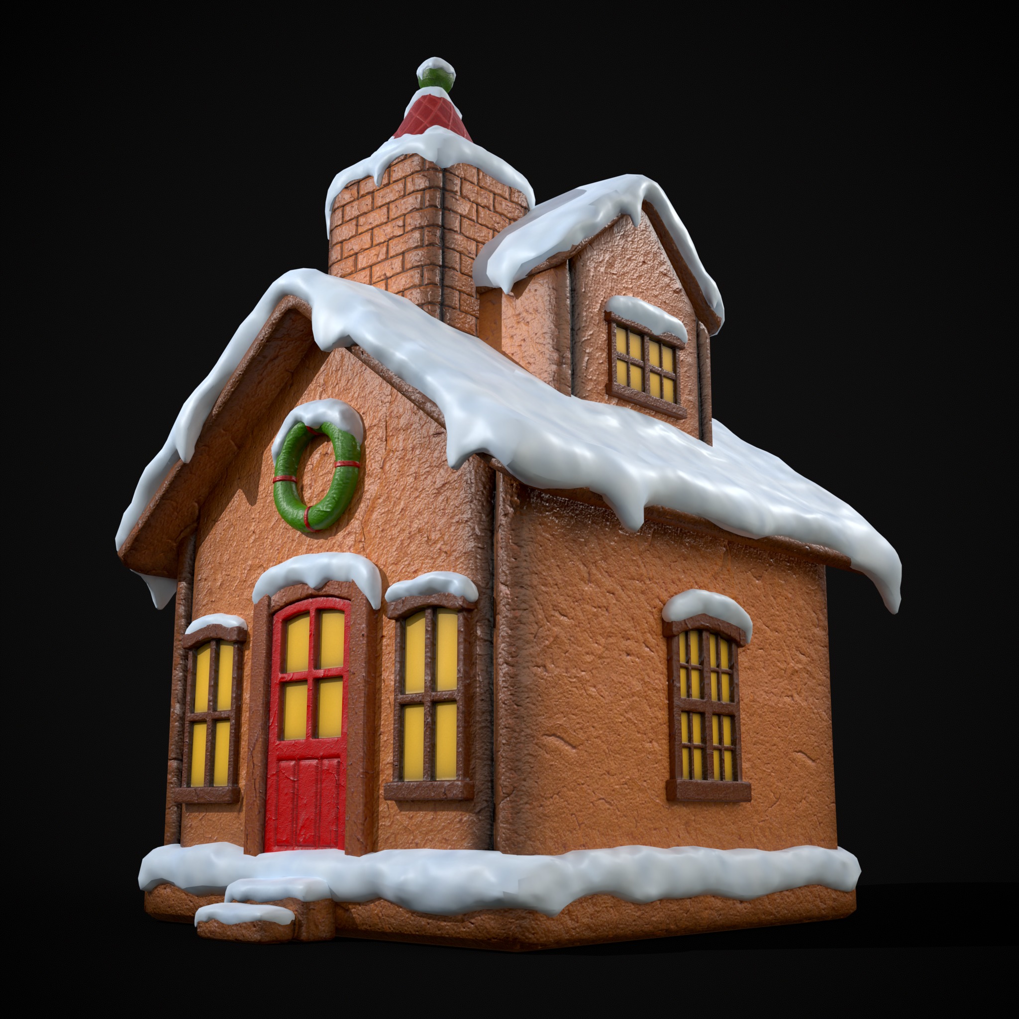 Snowy Gingerbread House Low-poly 3D model_3