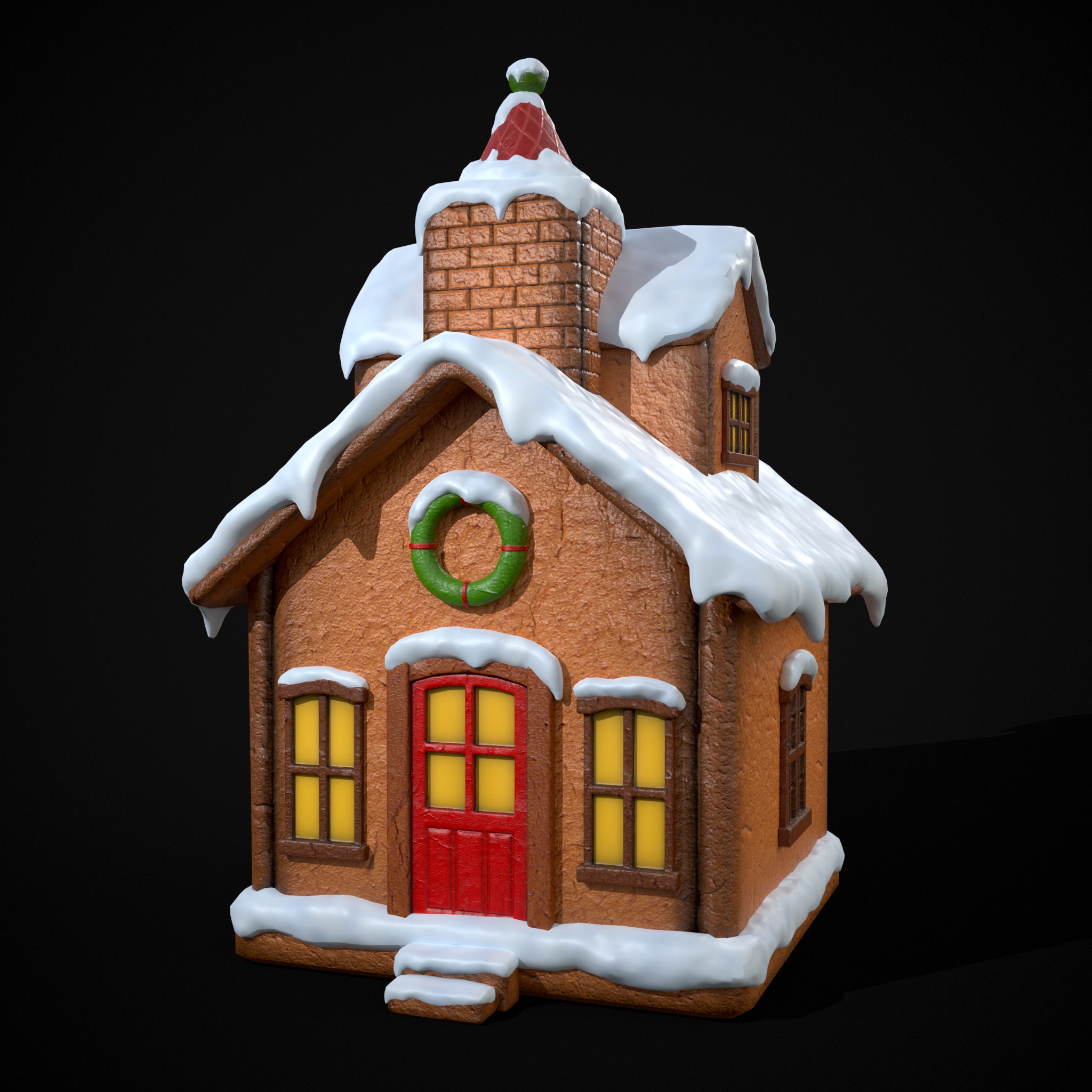 Snowy Gingerbread House Low-poly 3D model_19
