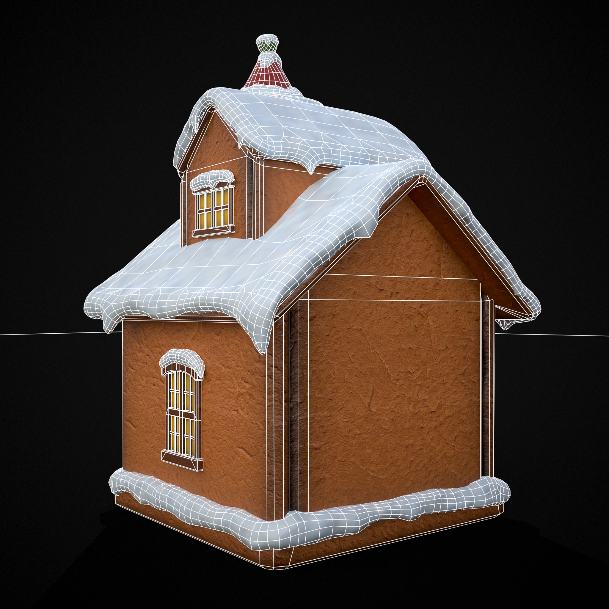 Snowy Gingerbread House Low-poly 3D model_6