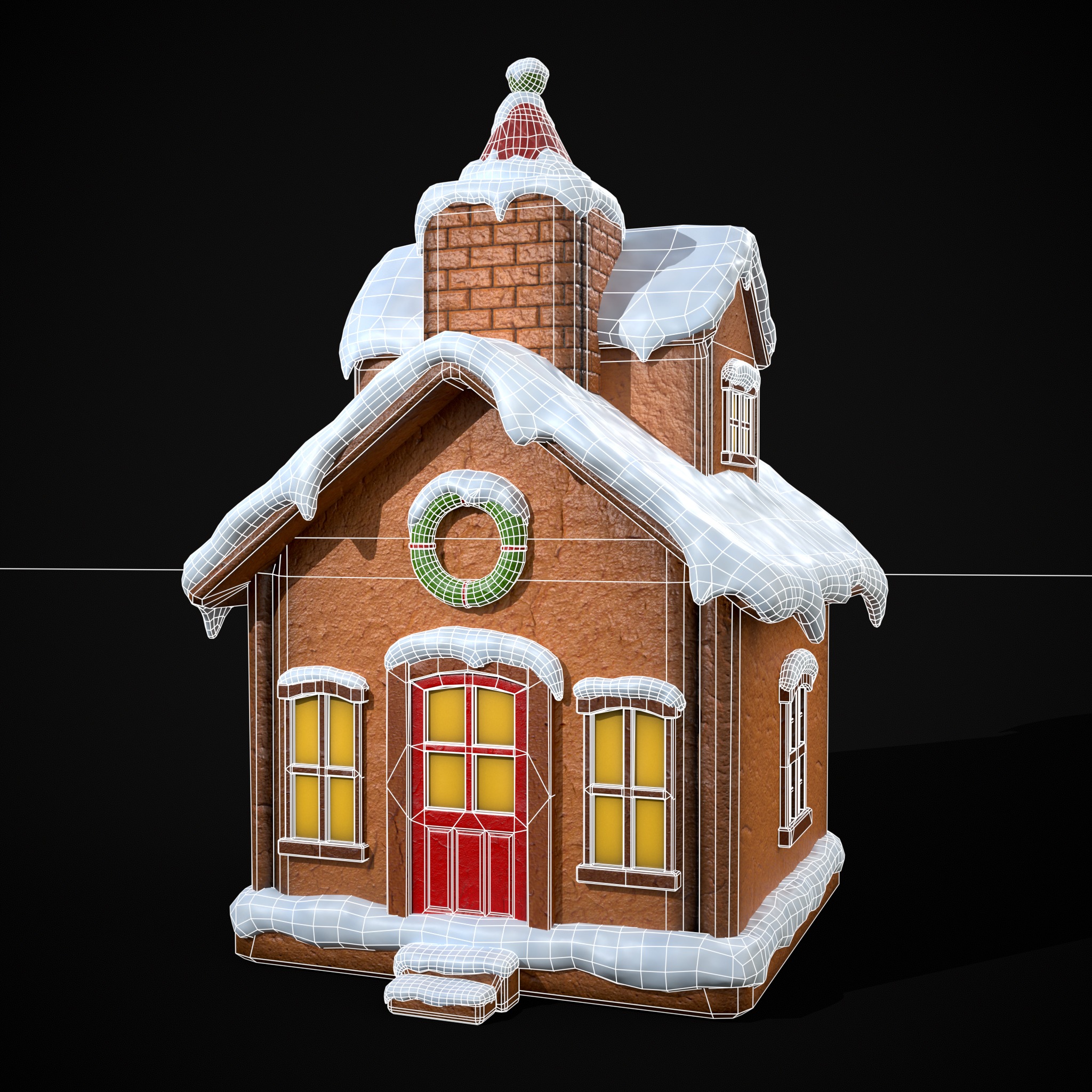 Snowy Gingerbread House Low-poly 3D model_20