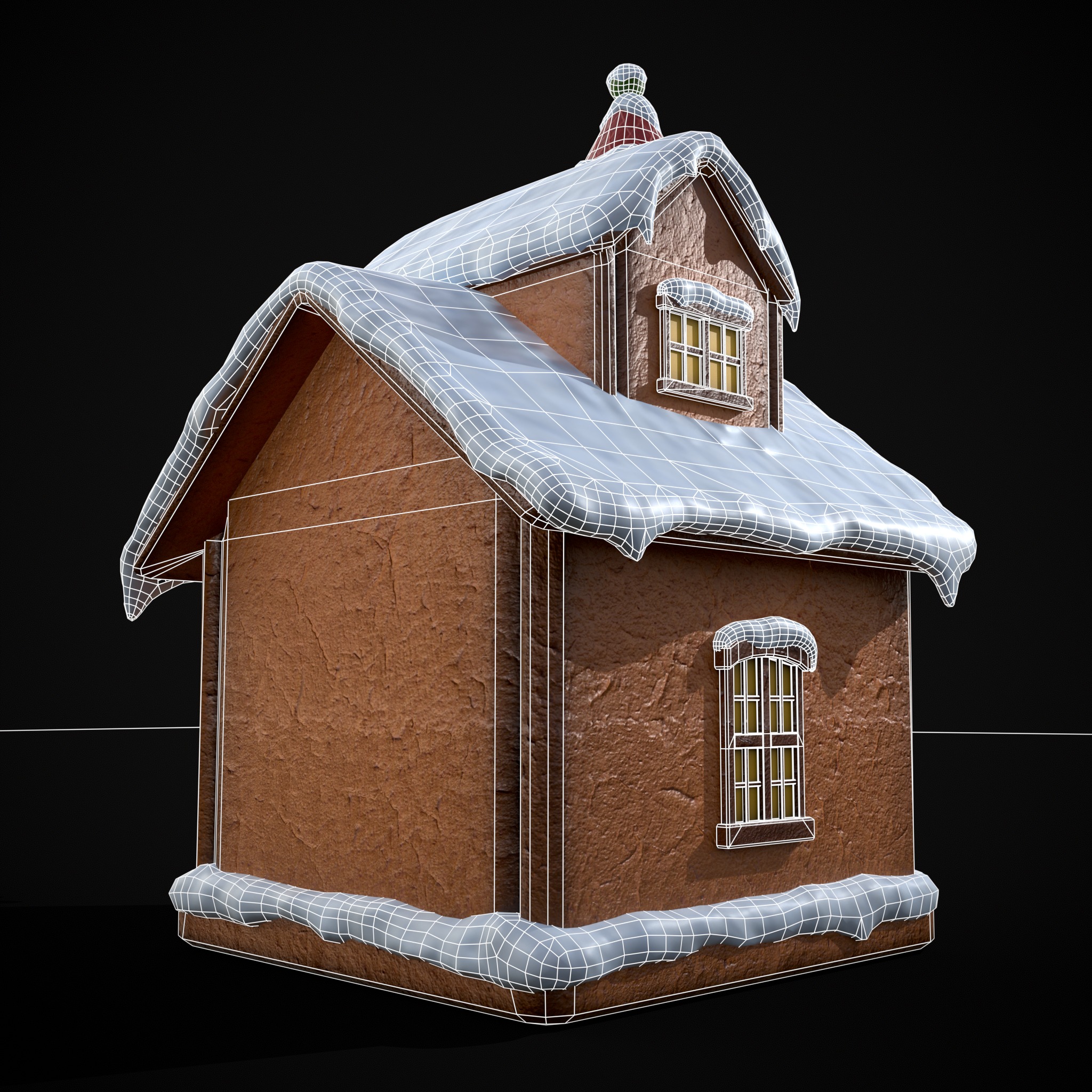 Snowy Gingerbread House Low-poly 3D model_8