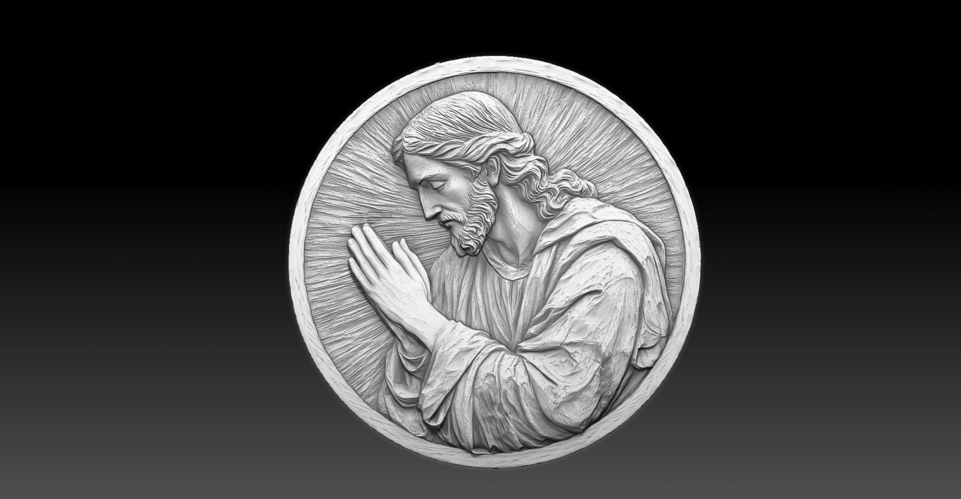 Jesus Christ  praying bas relief Medallion   3D print model_3