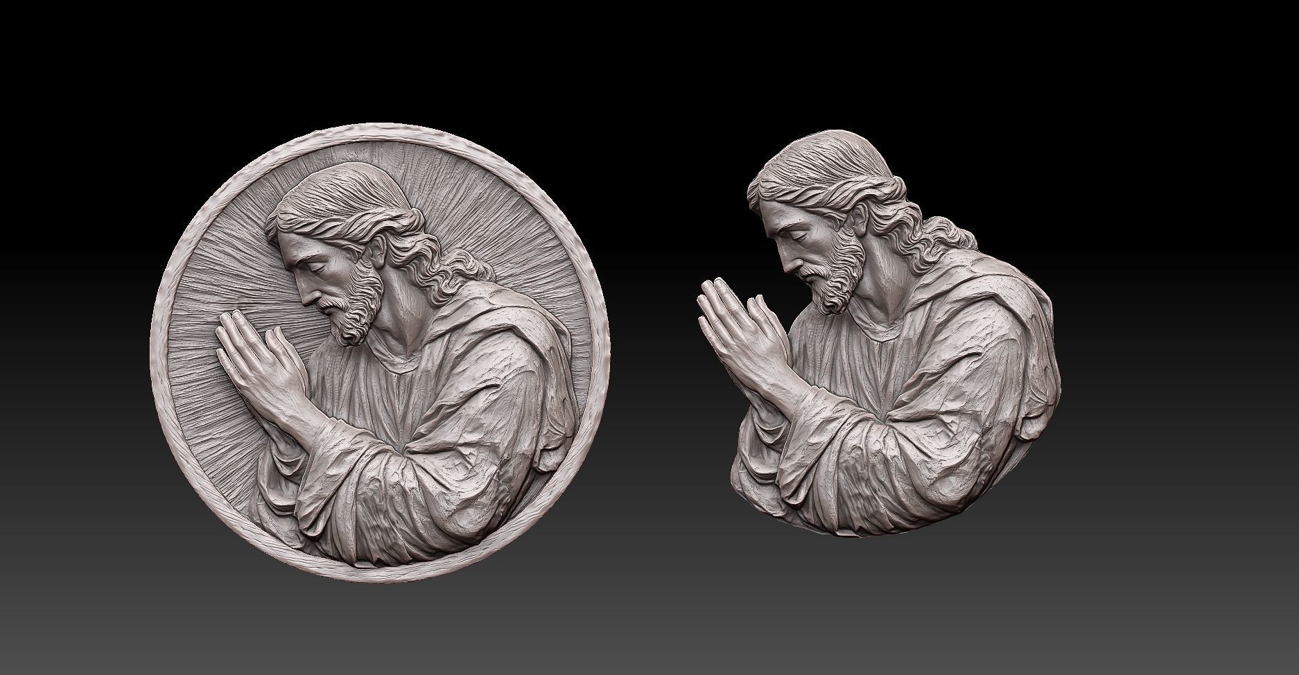 Jesus Christ  praying bas relief Medallion   3D print model_1