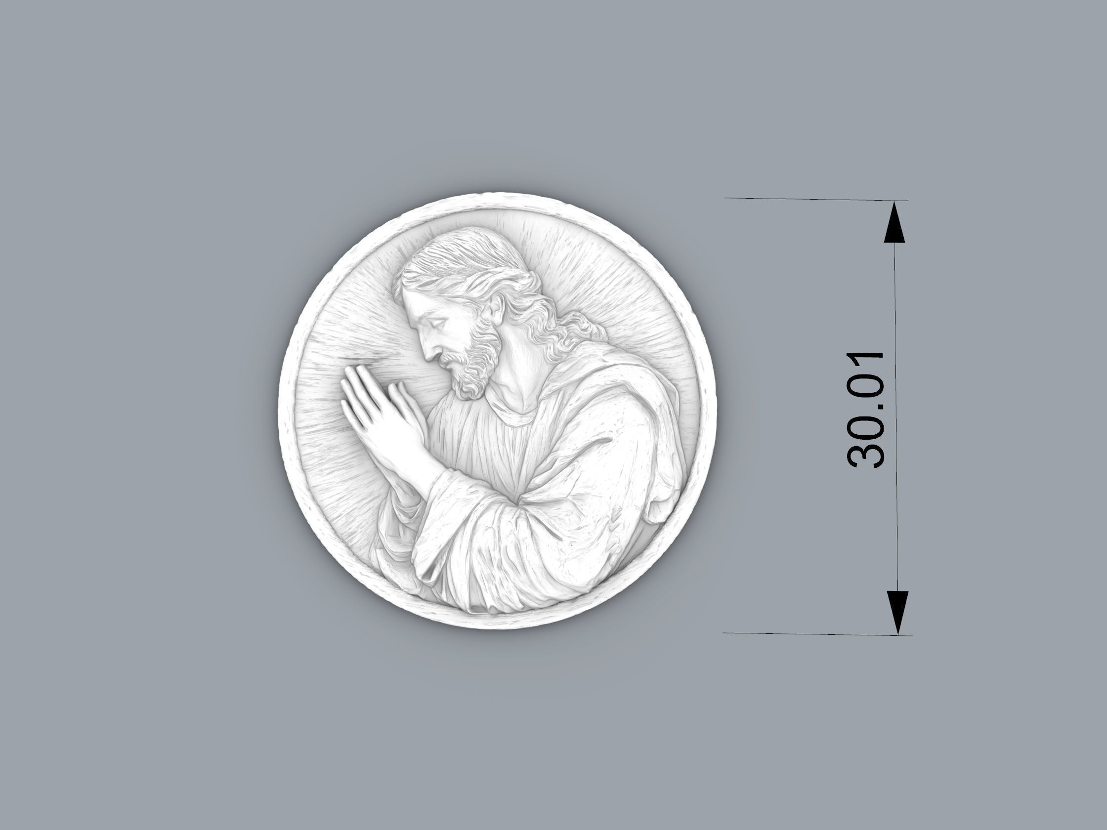 Jesus Christ  praying bas relief Medallion   3D print model_4