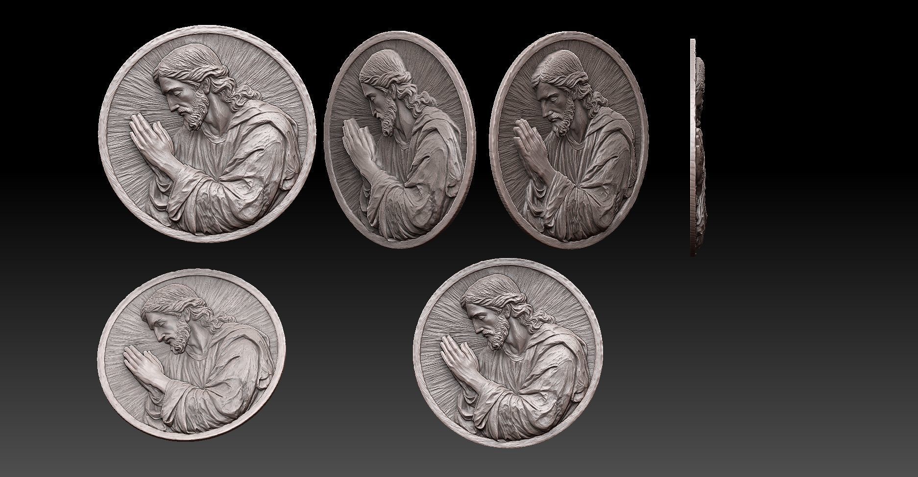 Jesus Christ  praying bas relief Medallion   3D print model_2
